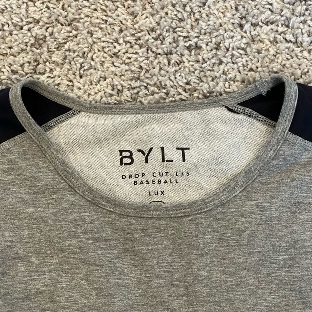 Bylt Drop Cut Lux Baseball Long Sleeve T-Shirt Gray Navy Raglan Men's Medium L/S - Picture 6 of 8